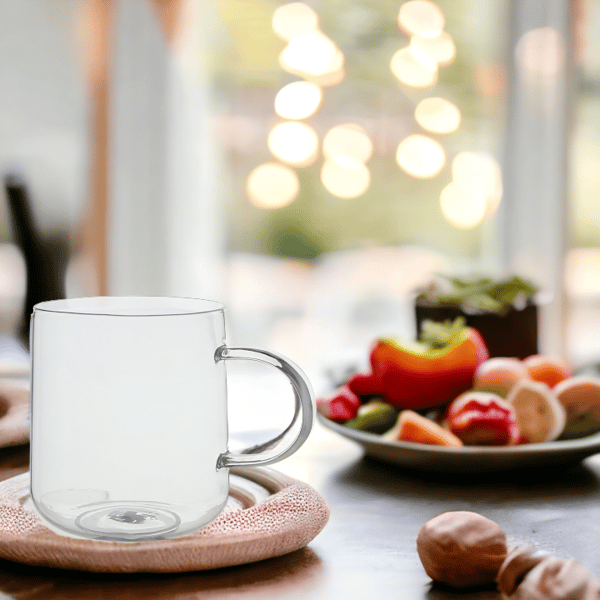 GLASMUGG FÖR KAFFE OCH TE 330 ml. 9 cm TRANSPARENT