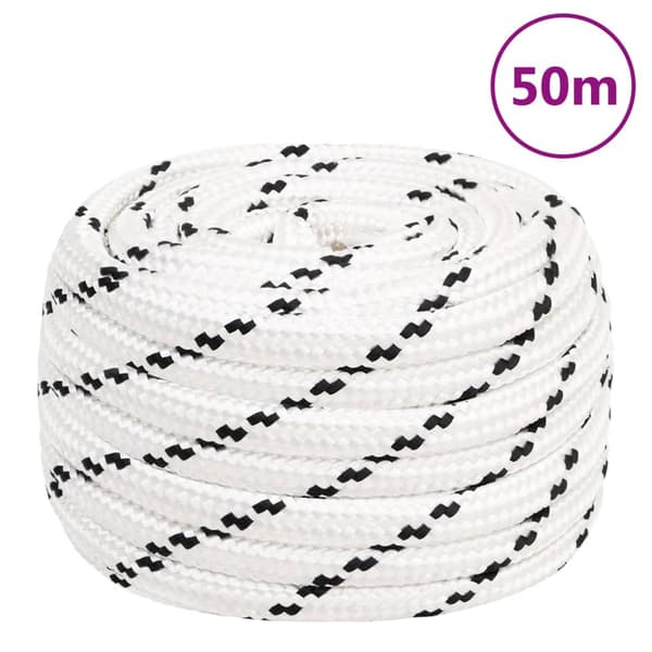 vidaXL Flätat segelrep vit 16 mm x 50 m polyester