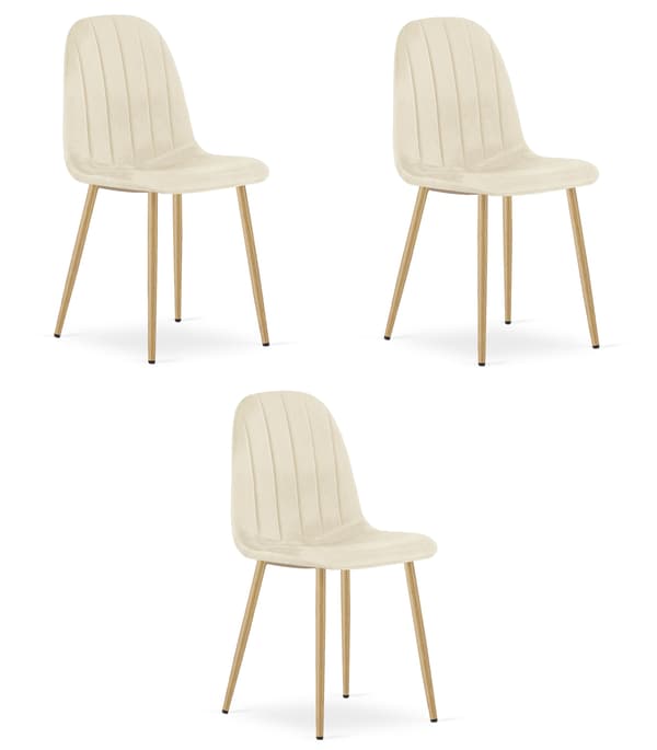 PADVA stol - lys beige fløjl / ben i egetræ x 3
