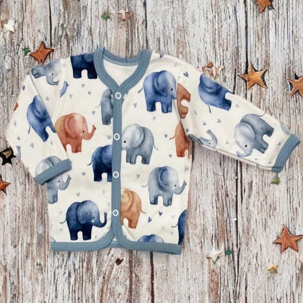 Baby kaftan 86 langærmet skjorte med knapper og elefanter
