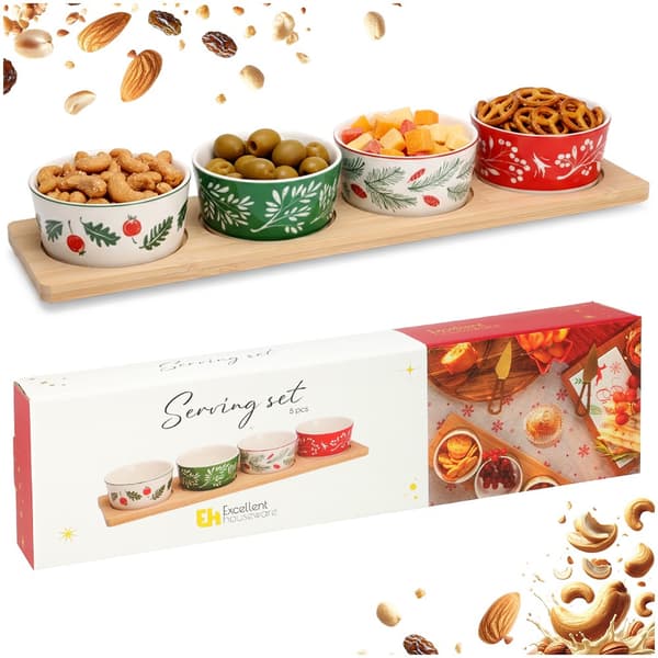 Porslinsskålar för snacks på bricka 5 delar