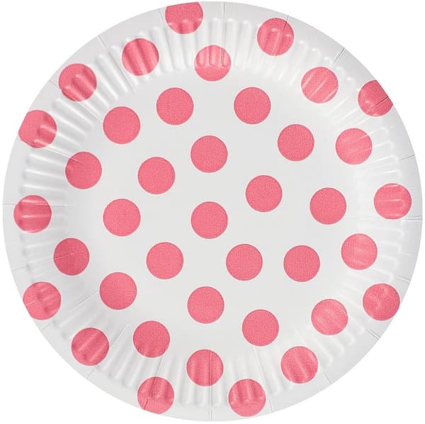 Paptallerkener, prikker, lyserøde, 18 cm, 6 stk.