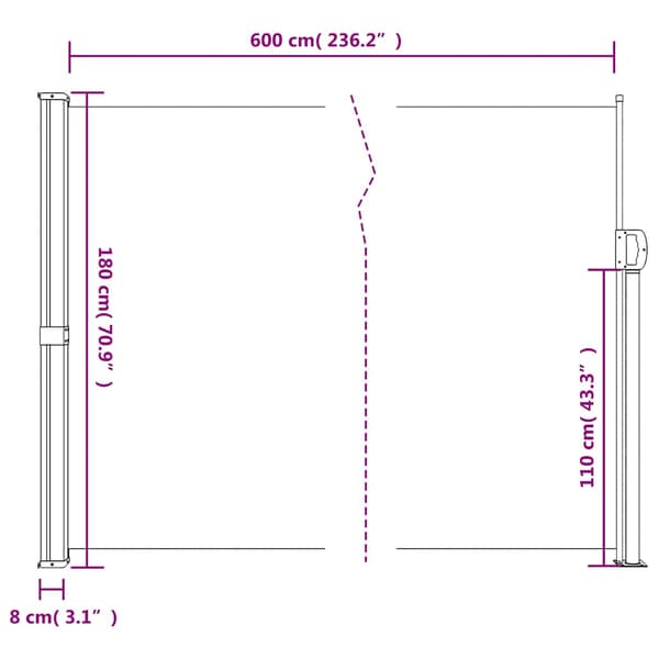 vidaXL Utfällbar sidomarkis brun 180 x 600 cm