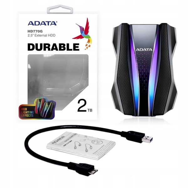 ADATA Durable HD770G 2TB USB 3.2 Sort Eksternt Harddisk