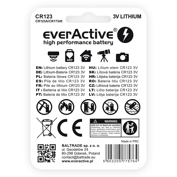 everActive CR123 3V litiumfotobatteri 1 stk. 1500mAh