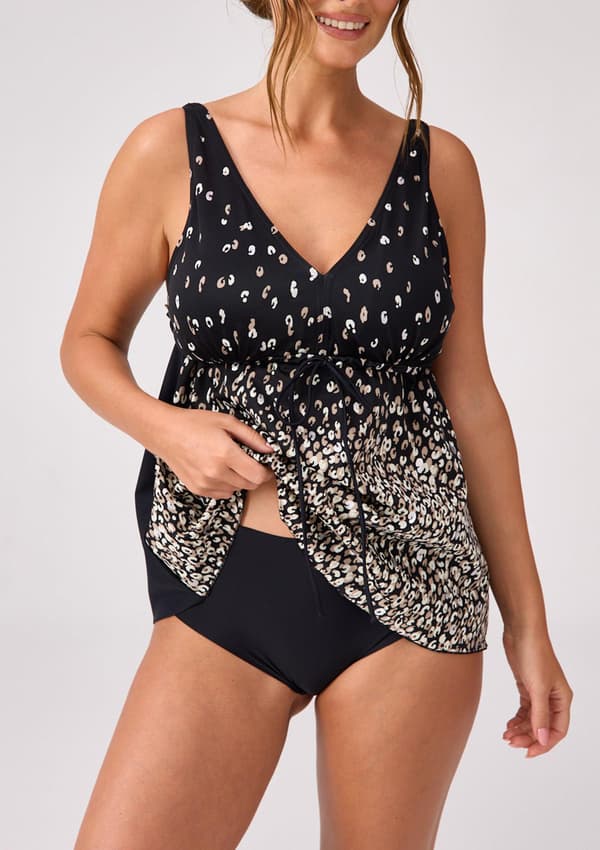 Baddräkt tankini lös med tryck Loreta M BLACK/SILVER