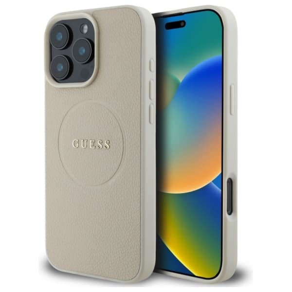 Guess Grained Ring MagSafe - iPhone 16 Pro Max -kotelo (beige)
