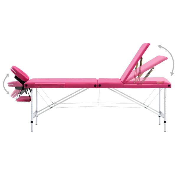 vidaXL foldbart massagebord 3-zoner aluminium pink