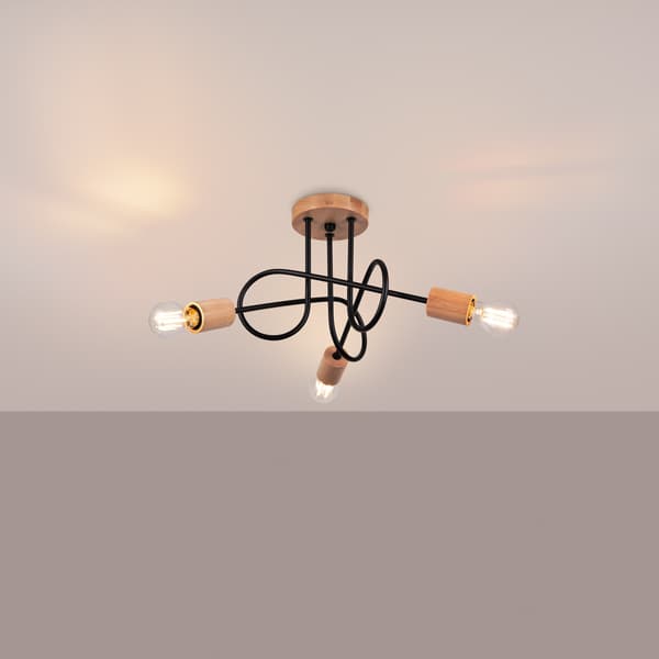 Loftlampe Ember 3 E27 Sort træ Sollux SL.1477