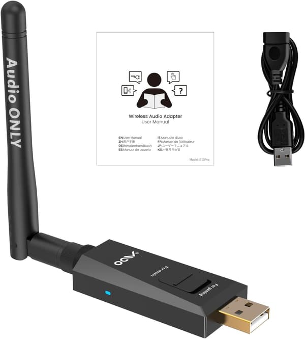 LJUDADAPTER BLUETOOTH 5.3 SVART USB B10PRO-SÄNDARE 20m