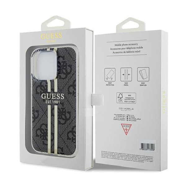 Guess IML 4G Guldstribet - iPhone 15 Pro Etui (Sort)
