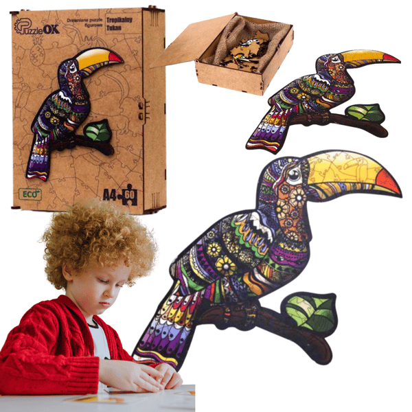 Tropisk Toucan träpussel A4 pusselset dekoration