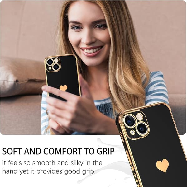 APPLE IPHONE 13 6,1" ETUI SILIKONE SORT GYLDEN HJERTE TILBEHØR A2482