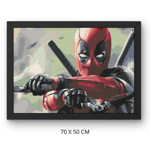 Måla efter nummer-bild med ram Deadpool med pistol 70x50 cm