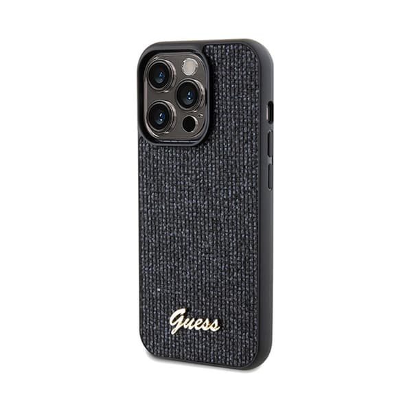 Guess Disco Metal Script - iPhone 14 Pro -suojakuori (musta)