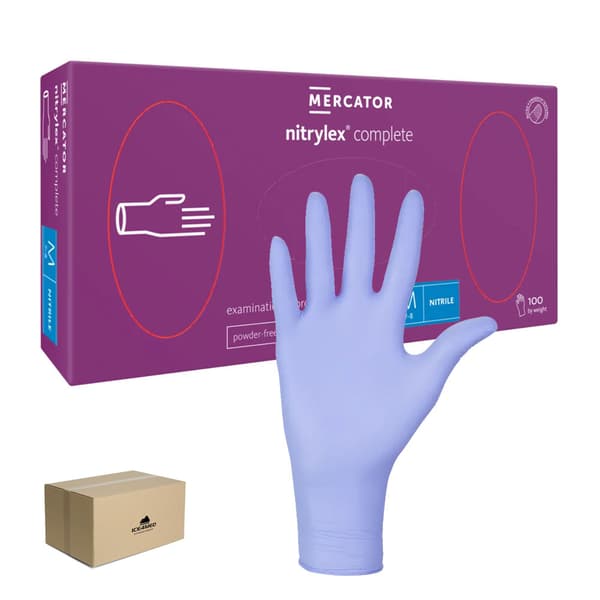 Nitrilhandsker M lilla Mercator Nitrylex Complete 100 stk. karton 10-pak