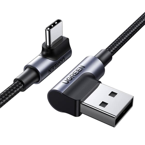 USB-C-kaapeli, kulmaliitin UGREEN US176, 3A, 2m (musta)