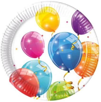 Gnistrande ballonger papperstallrikar 20 cm 8 st.