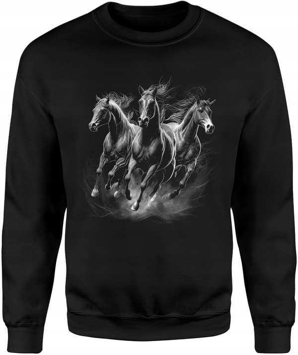 HESTESWEATSHIRT MED HESTEPRINT, HERRESTRØRRELSE XL, UDEN HÆTTE, SORT