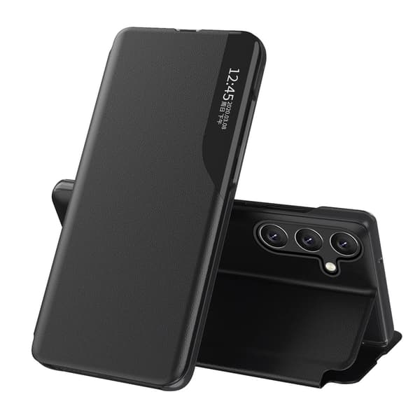 Eco Læder View Cover til Samsung Galaxy S24 FE med klap og stativ - sort