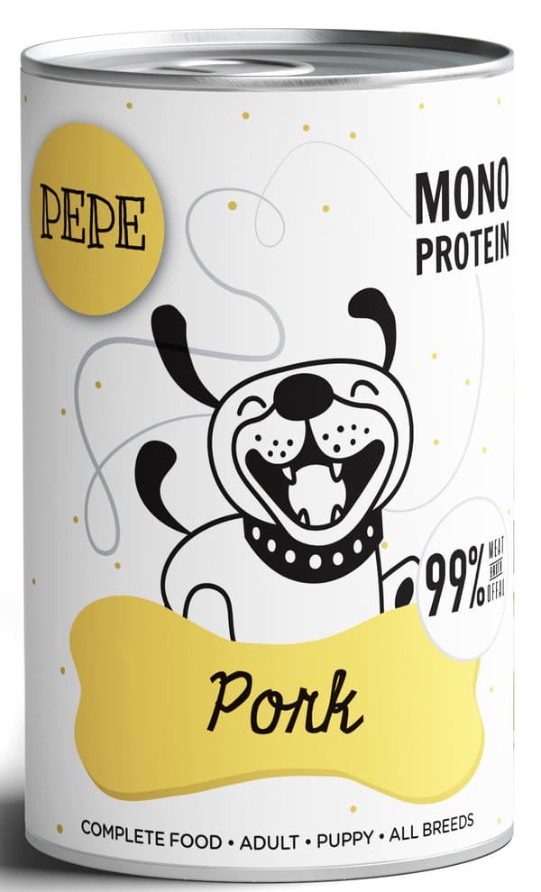 Kæledyrsboks | PEPE | Vådfoder til hunde 400g - PEPE Svinekød | Svinekød 400g