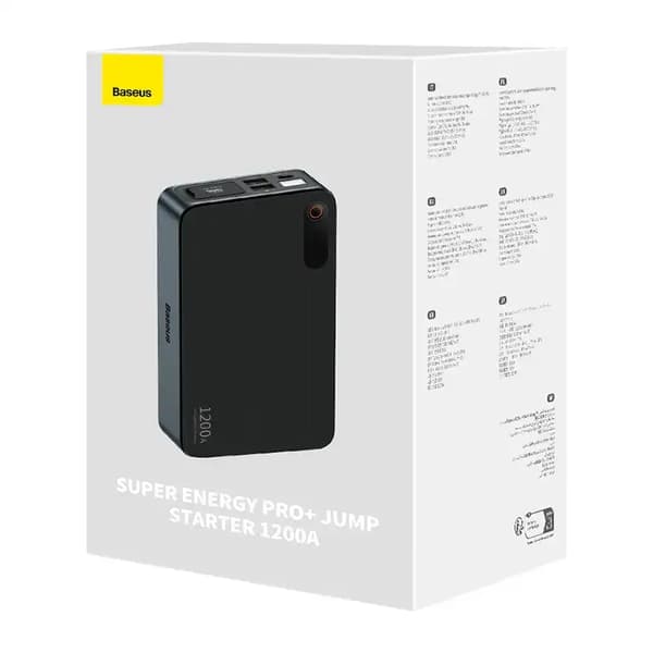 Baseus Pro+ Bilstarter, 12000mAh, 1200A, USB Powerbank (Sort)