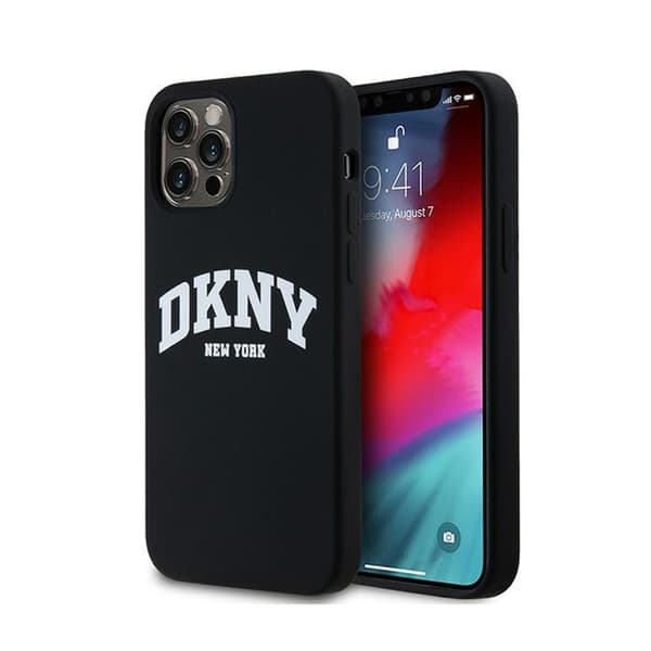 DKNY Flydende Silikone Hvid Trykt Logo MagSafe - iPhone 12 / iPhone 12 Pro Etui (Sort)