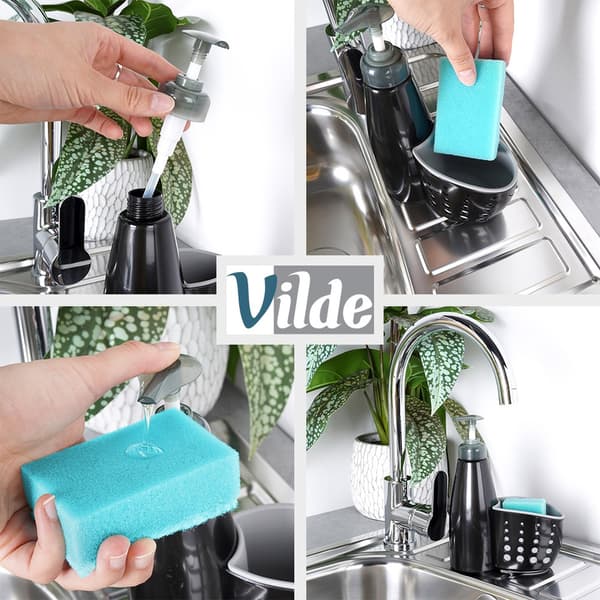Dispenser til opvaskemiddel med beholder til svamp sort 370 ml