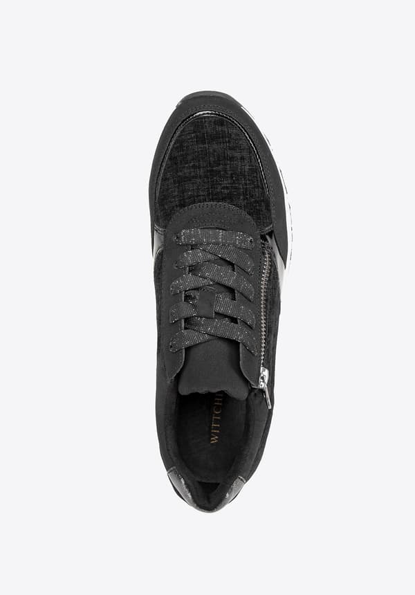 Wittchen damesneakers med lynlås på siden, sort, ecolæder