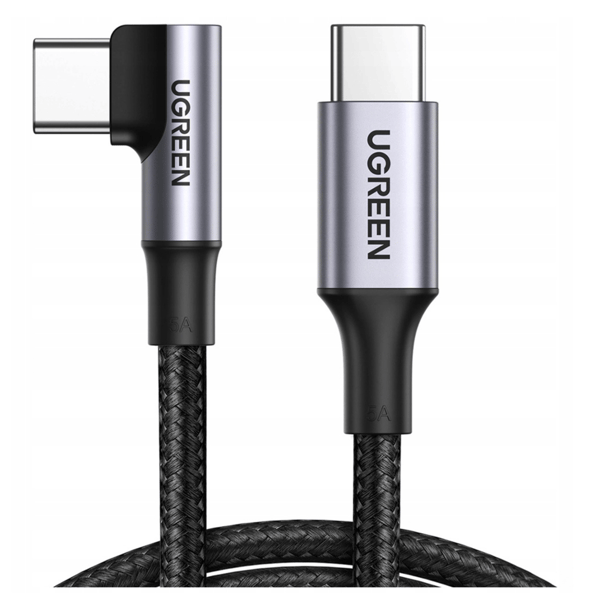 USB-C - USB-C -kaapeli, kulmaliitin UGREEN US334 5A, PD 100W, 2m (musta)