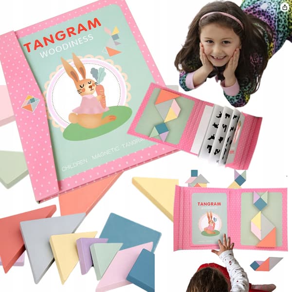 Tangram bok pussel 3D träklossar för barnens dag