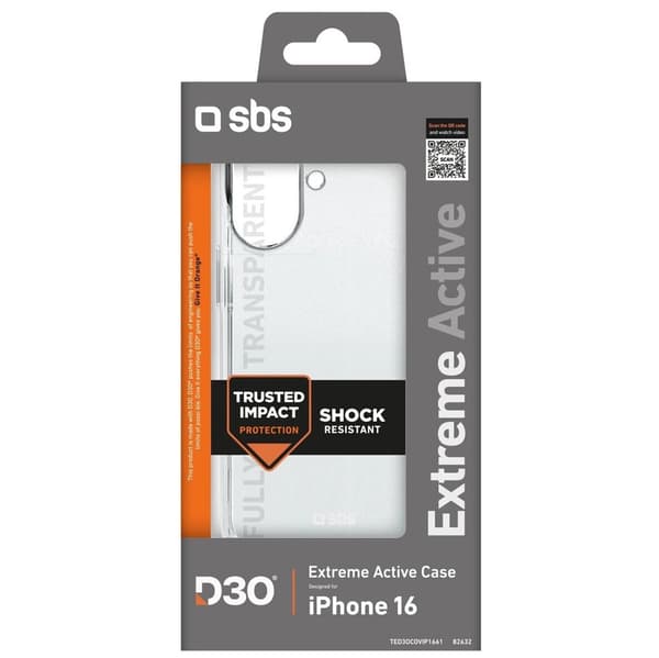 SBS Extreme Active D3O-cover til iPhone 16e - Gennemsigtig