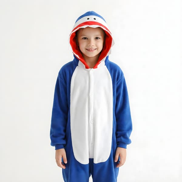Kigurumi-pyjamas marinblå haj barn 105-115 cm