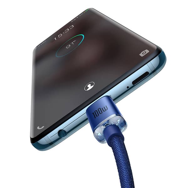 Baseus Crystal Shine USB-C til USB-C kabel, 100W, 2m (Blå)