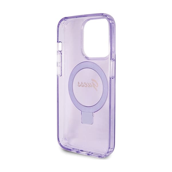 Guess Ring Stand Script Glitter MagSafe - iPhone 15 Pro-skal (Lila)