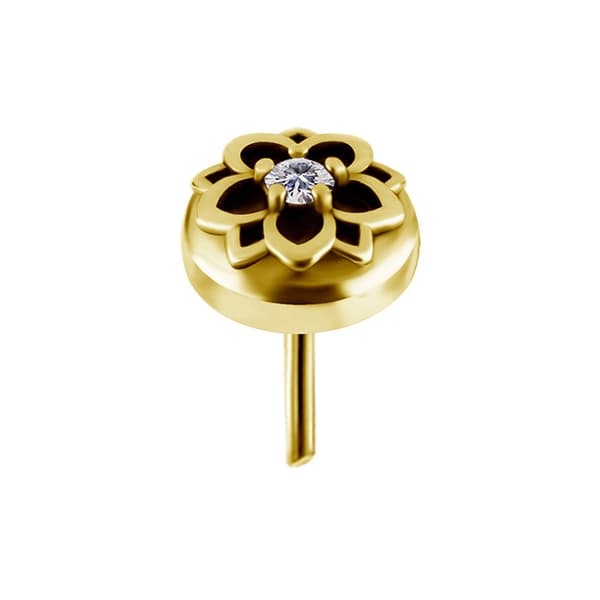 Trycklock - blomma med vit zirkon - CoCr NF - guld - PI-020