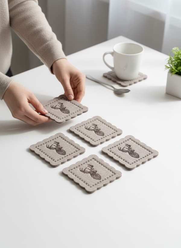 Filtmuggar i glas, set med 4 beige, 10×10 cm