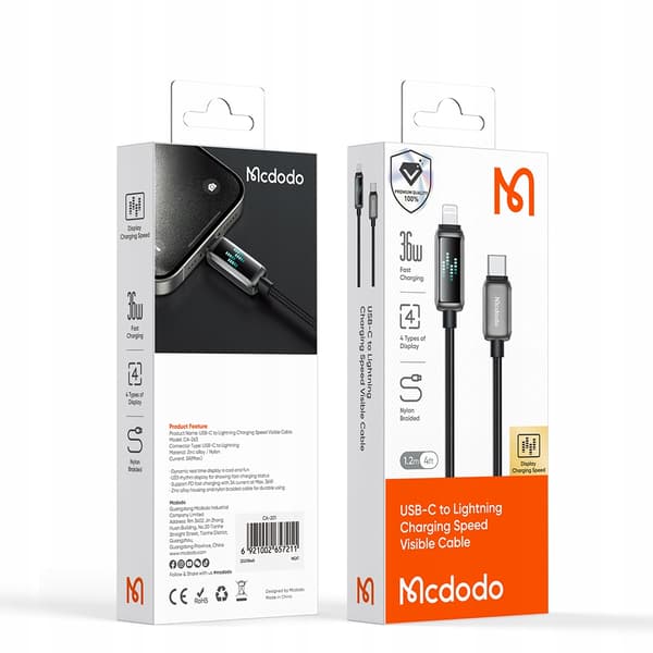 MCDODO Opladerkabel USB-C Lynhurtig Opladning til iPhone 1M LED