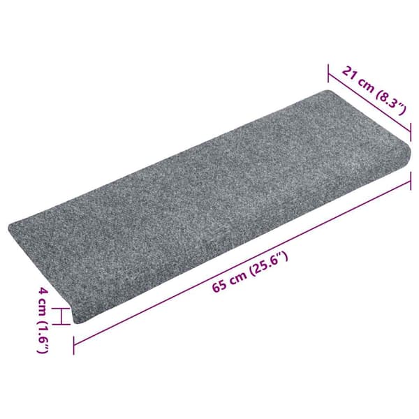 vidaXL selvklæbende trappemåtter 15 stk. 65x21x4 cm lysegrå rektangulær kant