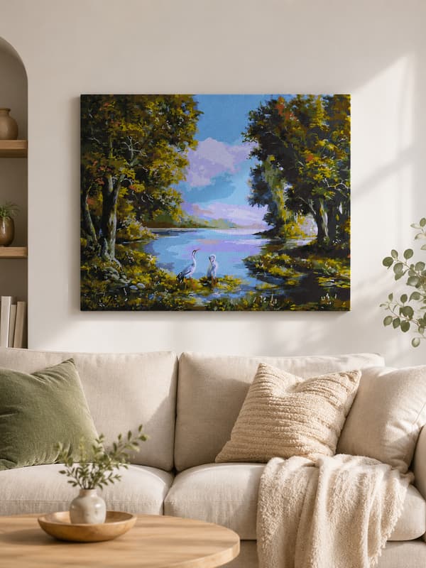 Maleri efter tal med ramme Billeder til maleri - Forest Silence 50x40 cm