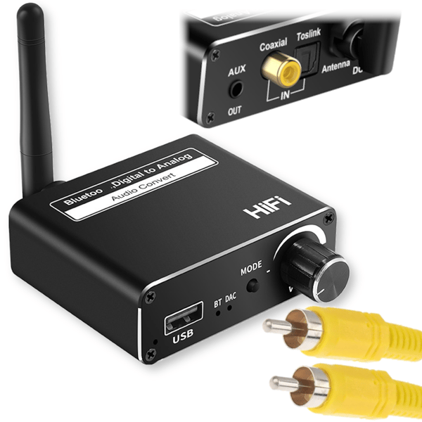 Lydkonverter med Coaxial Toslink Bluetooth USB til AUX DAC HiFi Adapter