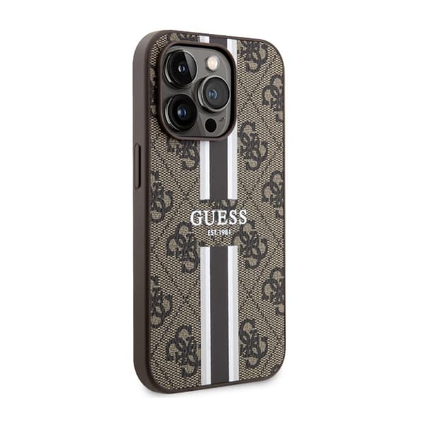 Guess 4G Printed Stripes MagSafe - iPhone 14 Pro -kotelo (ruskea)