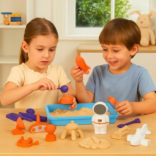 Kinetisk Sand Piaskolina Set för Barn Rymd Formar Bräda DIY