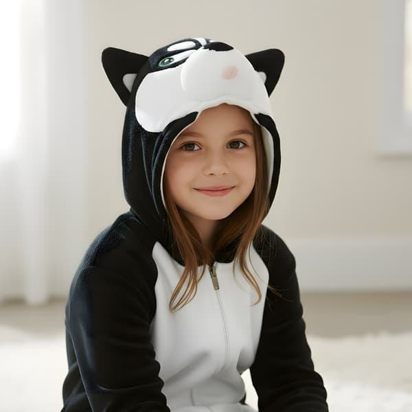 Kigurumi pyjamas kostume til børn, sort husky, 95-105 cm