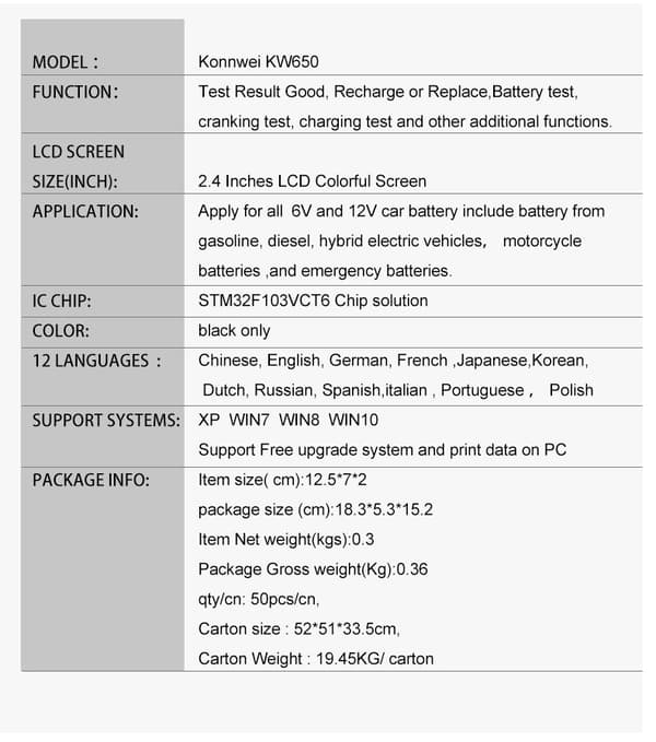 Konnwei KW650 bilbatteritestare
