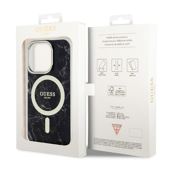 Guess Marble MagSafe - iPhone 14 Pro Max -kotelo (musta)
