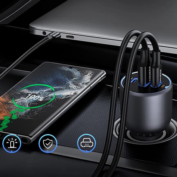 Ugreen EC705 Biloplader 130W 2x USB-C 1x USB-A - Grå
