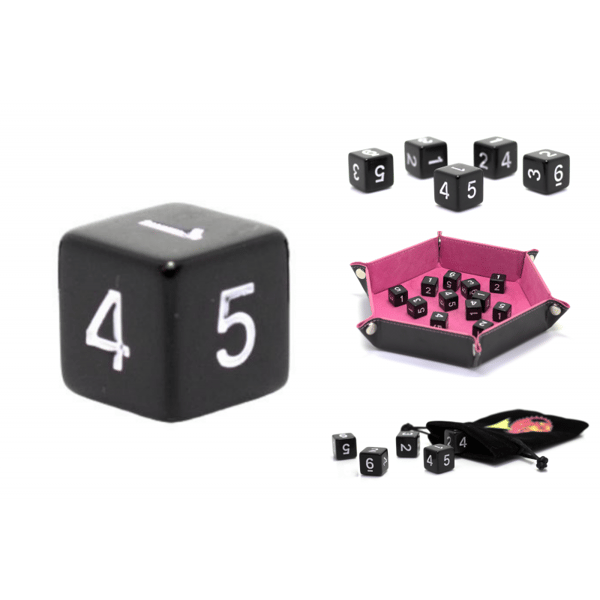 1,6 cm RPG sort sekssidet D6 terning