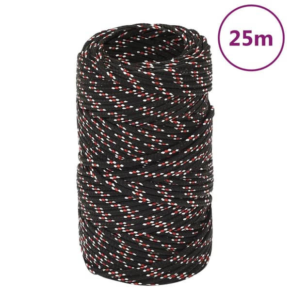vidaXL sejltov, sort, 2 mm, 25 m, polypropylen