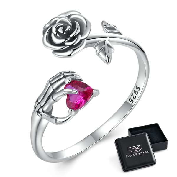 Sølv universal ring skelet hånd HJERTE og ROSE sølv 925